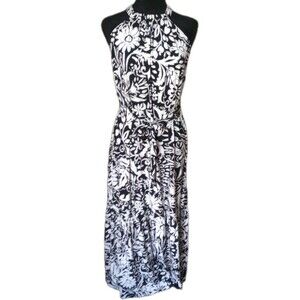 Maggy London Women's 0 Black/White Floral Maxi Halter Top Maxi Dress, NWT